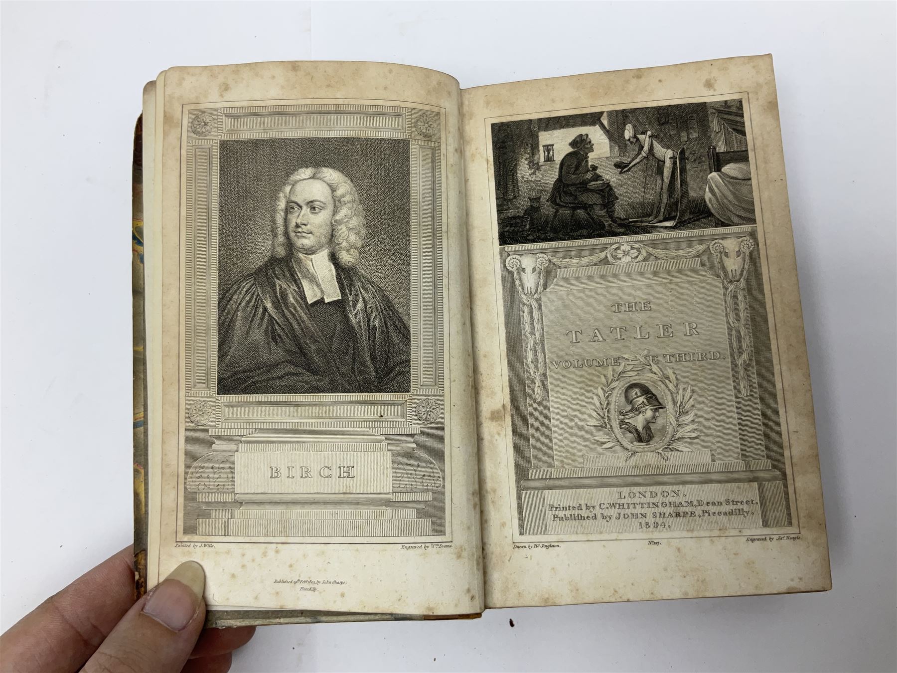 THE TATLER, London, C. Whittingham and John Sharpe, 1804, 4 volumes; engraved portrait frontispieces, engraved title pages and plates; uniformly bound in half leather with marbled boards