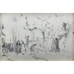 Owen Bowen (Staithes Group 1873-1967): Gathering in a Park - Holland, pencil sketch unsigned, inscribed verso 12cm x 17cm 