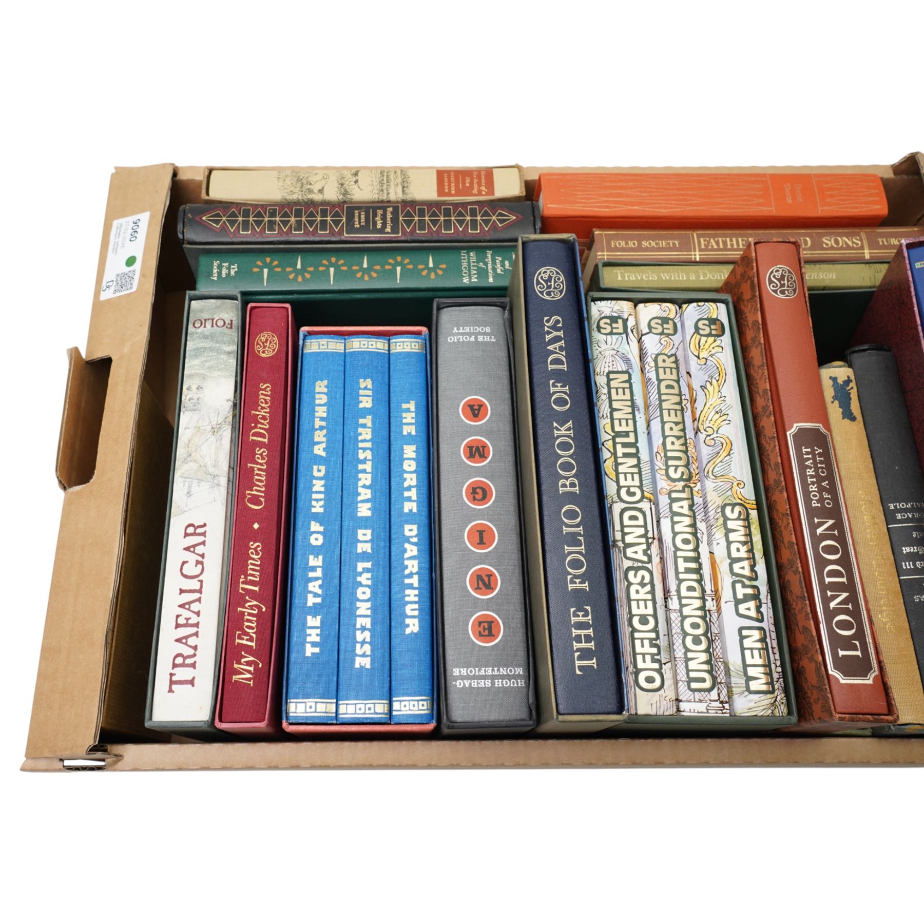 Folio Society volumes including Mallory's 'Chronicles of King Arthur' three volumes, Evelyn Waugh 'Sword of Honour' three volumes, 'The Folio Book of Days' and various others mostly in slip cases