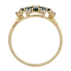 9ct gold oval green tourmaline, baguette and round cut white zircon cluster ring, hallmarked