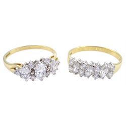 Two 14ct gold cubic zirconia dress rings, hallmarked 