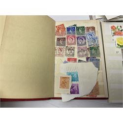 Stamps including Great British and Channel Islands first day covers, with various postmarks and genres, reference material etc, housed in various folders and loose, in one box
