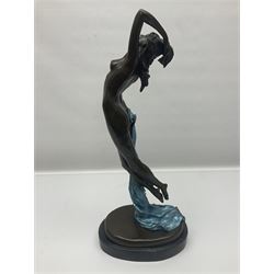 After Joseph Michel Ange Pollet, bronze nude figure of a woman, upon an oval marble base, H46cm