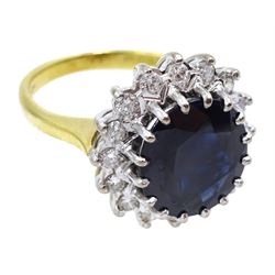 18ct gold sapphire and diamond cluster ring, London 1978