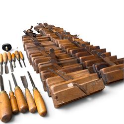Collection of planes and woodworking tools including wood planes, chisels, hammers etc along with three books (Antique Woodworking Tools, Timber Preservation and Woodworkers Pocket Book)