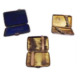 Three early 20th century silver cigarette cases, two examples with engine turned decoration, the third of plain form with personal engraving, all hallmarked Birmingham, dates 1913, 1916 and 1926, makers marks with varying degrees of wear, one example indistinct, approximate total weight 6.03 ozt (187.6 grams)