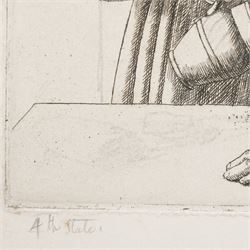 Frederick George Austin (British 1902-1990): The Tavern Maid and Patron, drypoint etching with pencil editing inscribed '4th state' in pencil 13cm x 15cm (unframed) 
Provenance: direct from the granddaughter of the artist