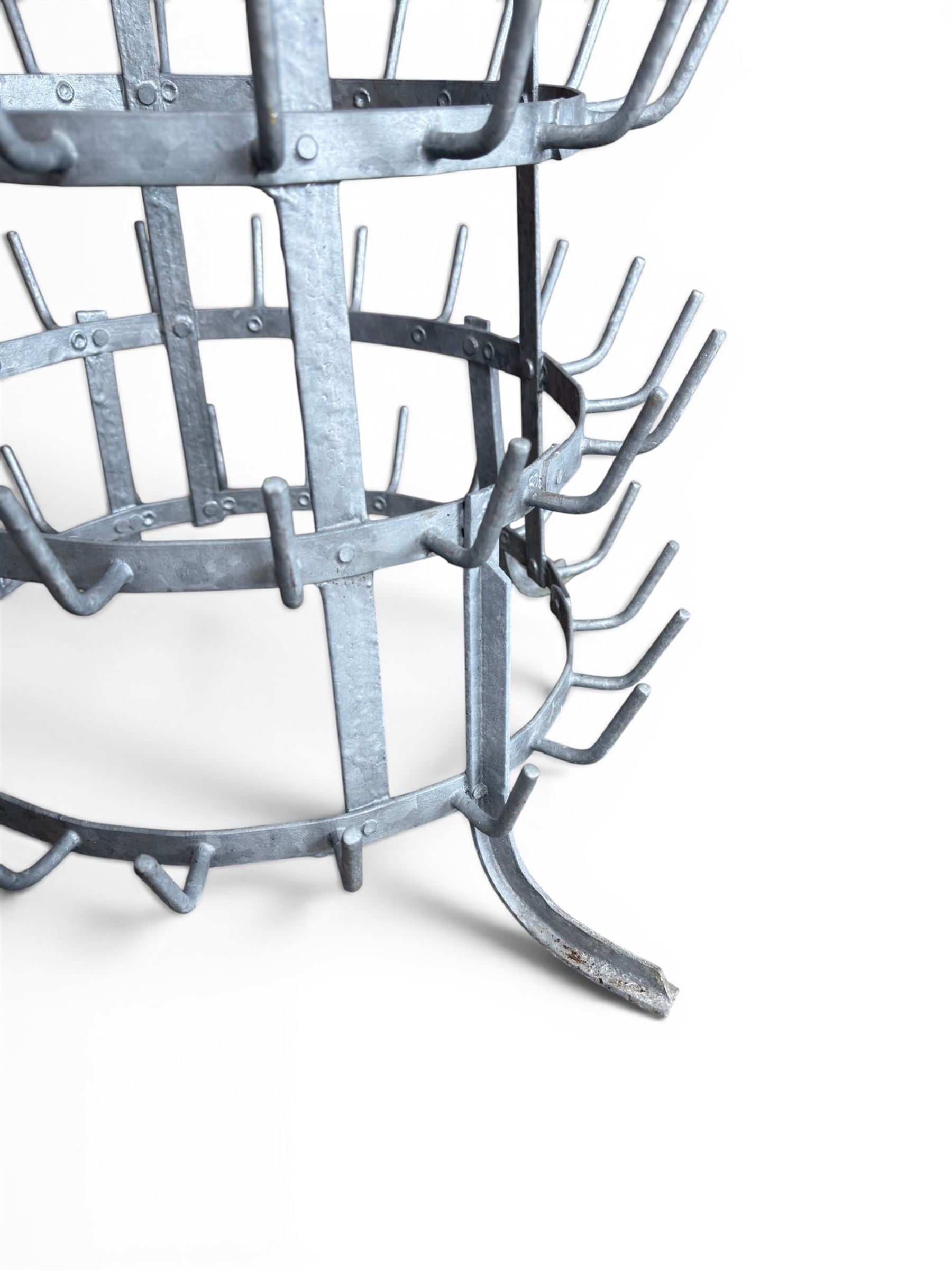 Galvanised metal bottle drying tree, pegs for 142 bottles