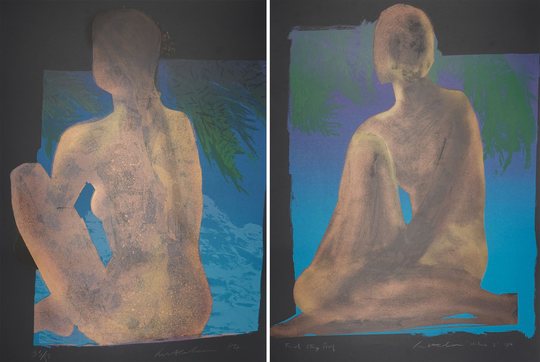 Ivor Abrahams (British 1935-2015): 'Vahine I & II', pair screenprint signed dated '77 and numbered first stage proof and 35/50 in pencil 107cm x 80cm (2) (unframed)