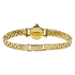 Movado ladies 18ct gold manual wind wristwatch, on 9ct gold link bracelet, hallmarked