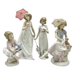 Four Lladro figures, comprising Summer Stroll no 7611, Afternoon Promenade no 7636, Best Friend no 7620 and Picture Perfect no 7612, all with original boxes, H27cm