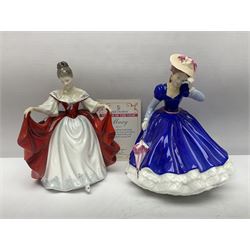 Seven Royal Doulton figures, comprising Sara HN2265, Lorraine HN4301, Mary HN3375, Olivia HN5114, Charlotte HN4092, Josephine HN4223 and Rachel HN4780, together with five smaller Royal Doulton figures (12)