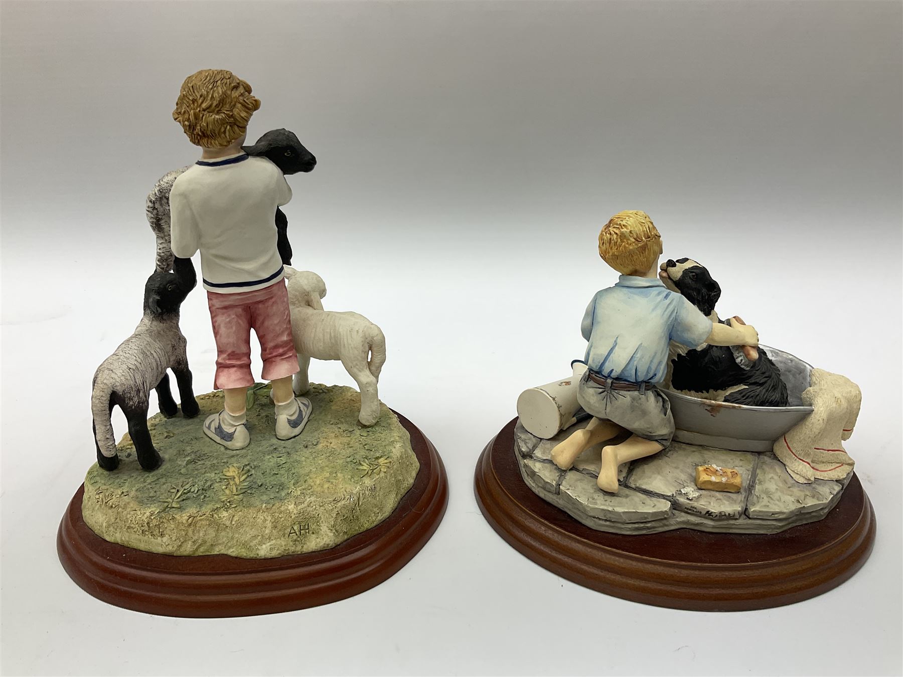 Twelve Border Fine Arts figure groups, to include Bath Time B0086, Young Farmers A1453, Monty A6739, Beagle in Jumper 610844, Sam JH21, Gyp A6509, etc  