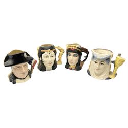 Royal Doulton double-sided character jugs from the Star Crossed Lovers Collection, comprising Napoleon & Josephine D6750, King Arthur & Guinevere D6836, Samson & Delilah D6787 and Antony & Cleopatra D6728