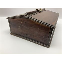 Mahogany candle box with sloped top and two lidded compartments  