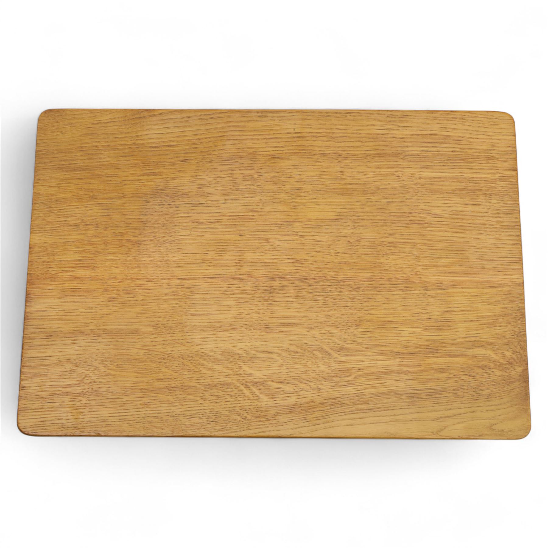 David 'Oakleafman' Langstaff - oak nest of three tables, each with a rectangular adzed top, with signature leaf motif on the bottom stretcher, from the workshop of David Langstaff, Easingwold, Yorkshire