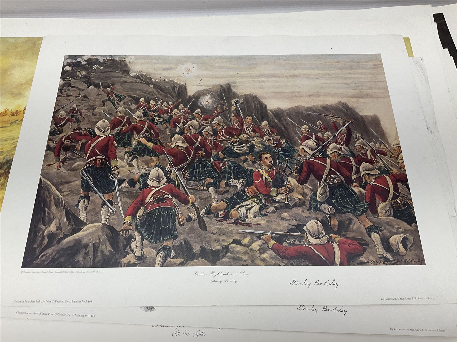 Large poster entitled 'Crests and Badges of the British Army in Daily Use 56 x 86cm; together with twenty-five colour prints of military interest including Crimean War, Boer War, WW2 etc; various sizes; all unframed