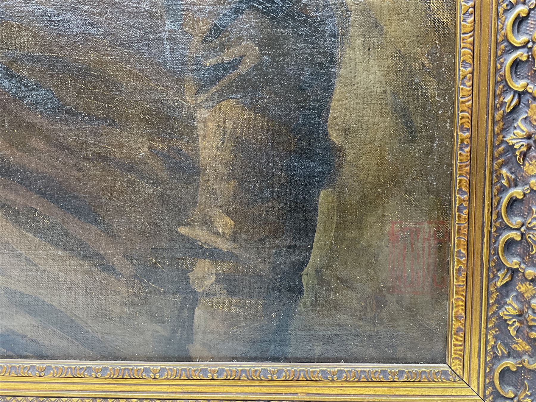 Isaac Michael Cohen (Australian 1884-1951): Portrait of Smiling Girl with Red Scarf, oil on canvas signed with monogram, with James Bourlet & Sons label verso 76cm x 63cm 