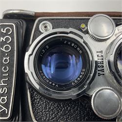 Yashica-Mat Copal MXV camera body, serial no 408717, with Yashinon 1;3.2 f=80mm' and Yashinon 1;3.5 f=80mm' lens serial no 460802, together with Yashica 635 Copal-MXV camera body serial 4080675 with Yashinon 1;3.5 f=80mm' lens serial no 229427 and 'Yashikor 1;3.5 f=80mm' lens serial no 228386