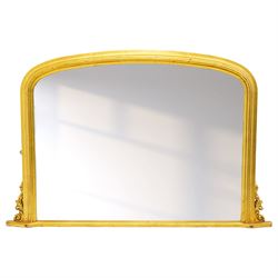 Regency design gilt overmantel mirror, arched rectangular plate within a moulded frame, ra...
