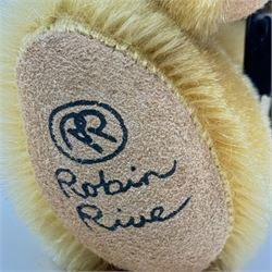Two Robin Rive limited edition teddy bears, comprising 'Wordsworth', an ivory mohair bear with waistcoat and jacket limited edition no. 31/50 and 'Yehudi' , a yellow bear with violin limited edition no. 54/700, Wordsworth H33cm
