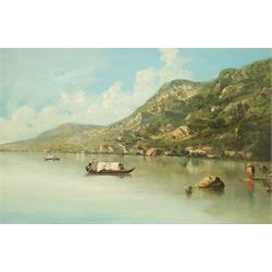 Attrib. Augusto B Caratti (Italian 1818-1915): Rowing on Lake Como, oil on board unsigned, titled and attributed on label verso 29cm x 44cm