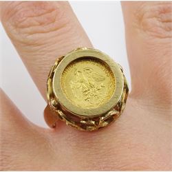 1945 gold Dos Pesos coin, loose mounted in 9ct gold ring