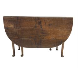 George III oak drop-leaf dining table, oval top over gate-leg action cabriole supports