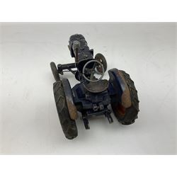 Chad Valley die-cast model of a Fordson Major tractor finished in dark blue and orange, with hand cranked action; unboxed; and small quantity of other die-cast models