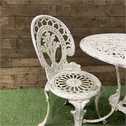 Cast aluminium circular garden table and two chairs - THIS LOT IS TO BE COLLECTED BY APPOINTMENT FROM DUGGLEBY STORAGE, GREAT HILL, EASTFIELD, SCARBOROUGH, YO11 3TX