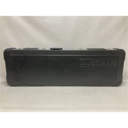 Music Man Bongo 4 string bass guitar, in sapphire black finish, serial no F42547, in black Music Man hard case, guitar L113cm