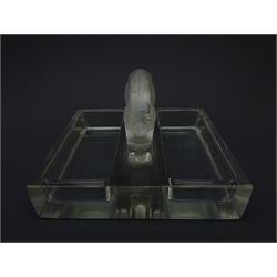  Lalique rectangular glass pin tray mounted with a frosted model of a Ram, signed Lalique France L13cm x H9cm   