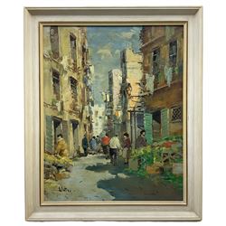 Giuseppe Elettro (Italian 1907-?): Continental Marketplace, oil on canvas signed 50cm x 40cm