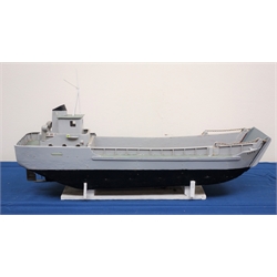  Scale model of a Landing Craft LCT 5, built from Electrafleet plans designed and drawn by T.R.Kennedy distributed by Keelbild, dated 28/10/57, on wooden stand, L56cm, H30cm   