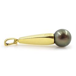 Gold black/grey cultured pearl pendant, stamped 18K