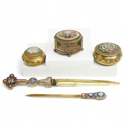 Three Italian micro mosaic boxes, decorated with various classical motifs, together with t...