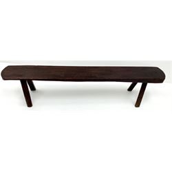 18th/19th century vernacular rustic oak plank bench on four splayed supports