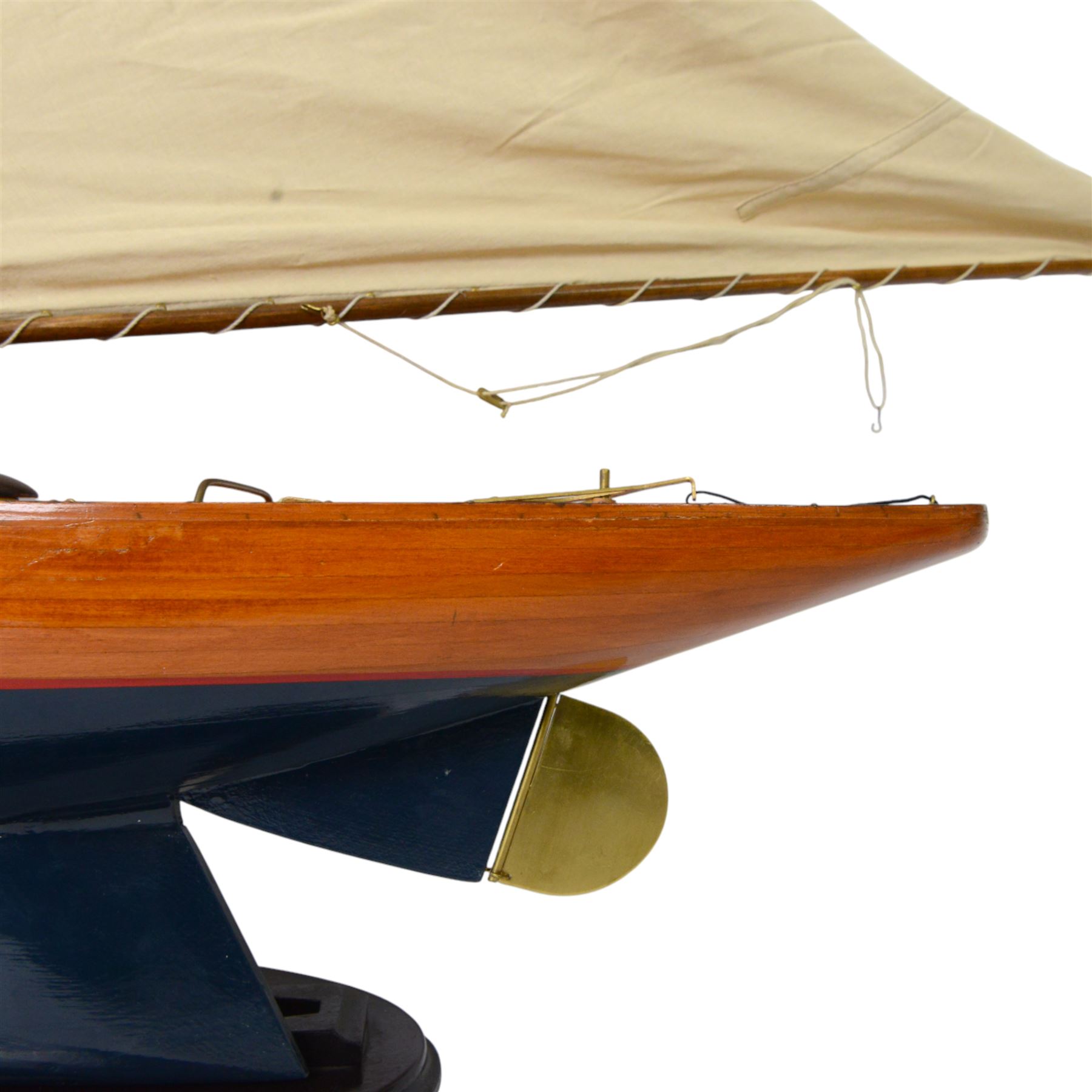 20th century wooden pond yacht on stand, H120cm, W90cm