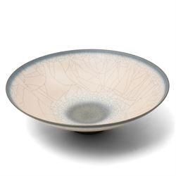 David James White (British 1934-2011): crackle studio pottery footed bowl in peach and gre...