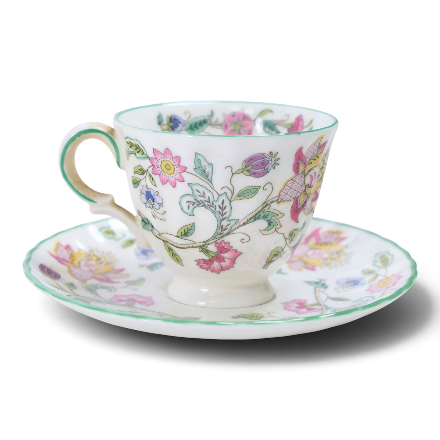 Minton Haddon Hall tea wares, including cake stand, eight cups and saucers, salt and pepper, etc 