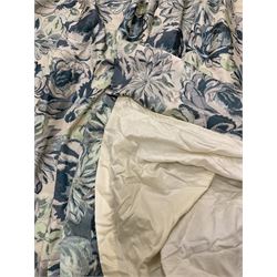 Marks & Spencer Home - lined curtains in blue floral patterned fabric, pleated header, with tie backs, W180cm, Fall - 195cm