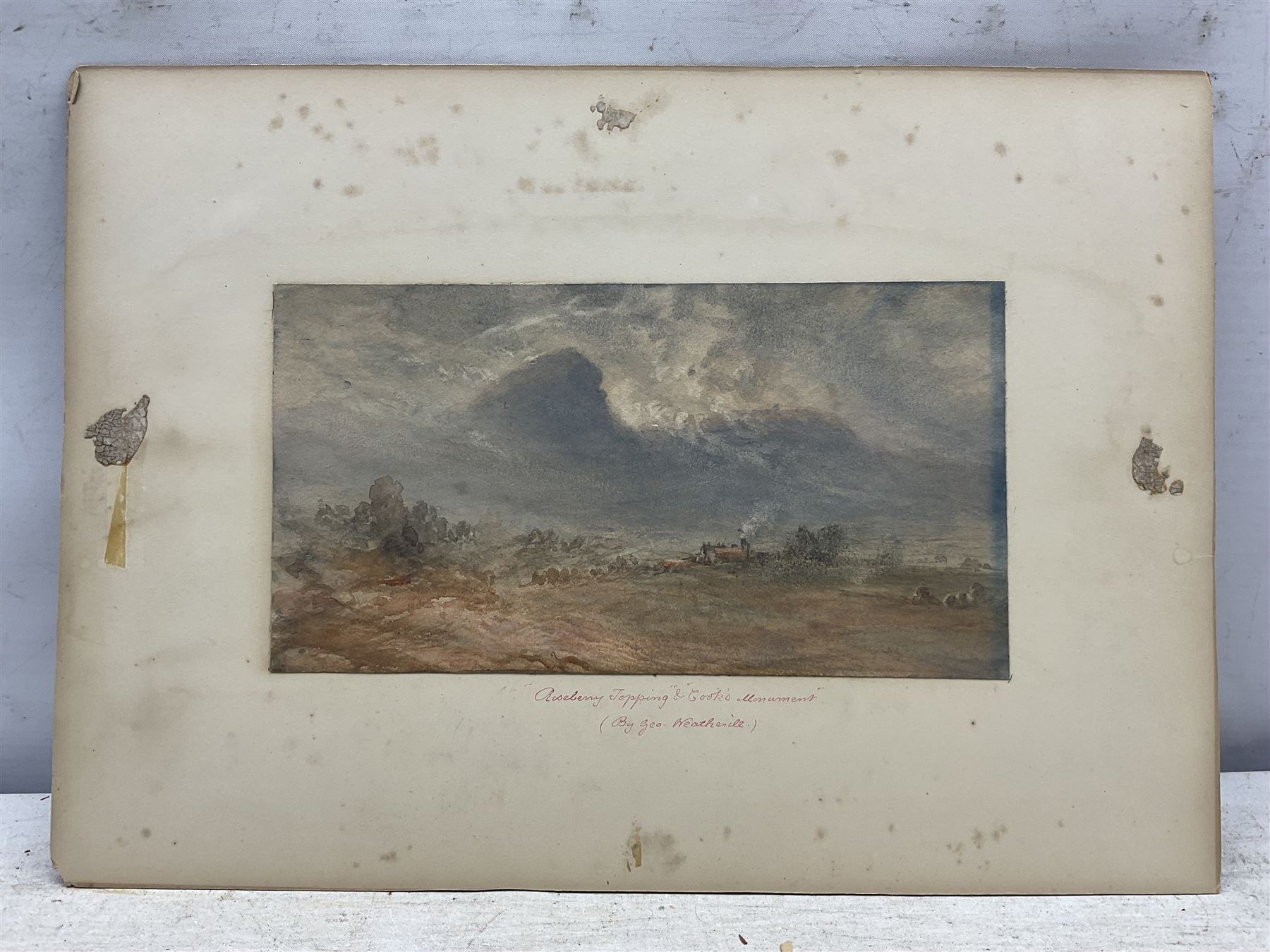 George Weatherill (British 1810-1890): 'Roseberry Topping & Cook's Monument', watercolour unsigned, original title on the mount 13cm x 24.5cm (unframed)