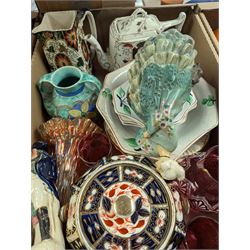 Shelley lustre bowl, Paragon Rockingham pattern tea wares and other glassware and ceramics, in two boxes 