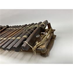 African hardwood gourd resonated balafon xylophone with twenty tone bars and four various beaters L113cm
