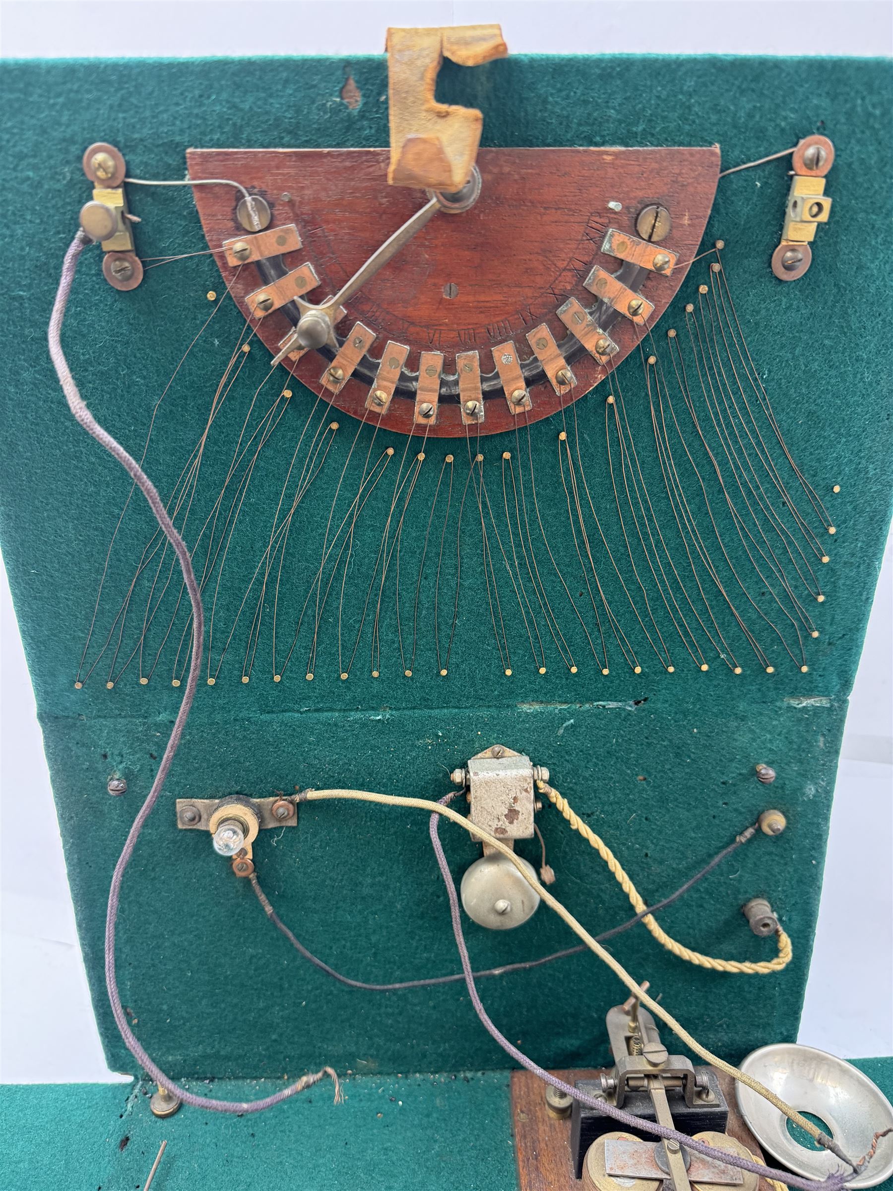 Prototype for a wireless telegram machine, possibly Marconi, contained within a portable folding box
