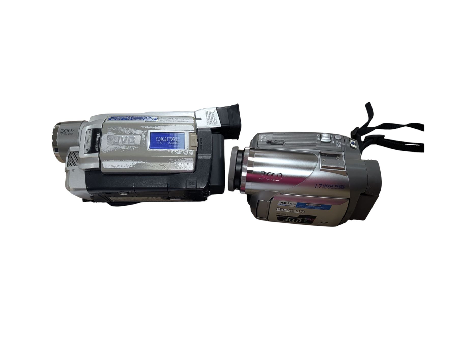 Large collection of photography equipment, including two video cameras JVC and a Panasonic 3CCD, tripods, filters, photograph paper, developing equipment, Dalite projector screen, etc, some boxed some empty boxes, and a Midgard Pocket Microscope