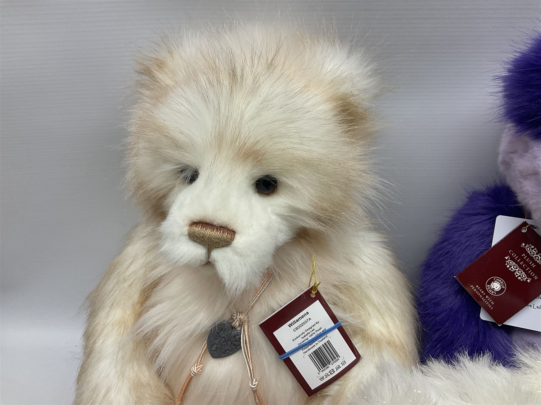 Seven Charlie Bears, comprising two limited edition examples, Parma Violet CB191963, designed by Isabelle Lee, limited to 3000, and Mary CB205250O, limited to 1000, plus Anniversary Carol CB151562, Olien CB171790, Dilly CB124946, Willamena CB202037A, and Kay CB191957B, each designed by Isabelle Lee, all with tags