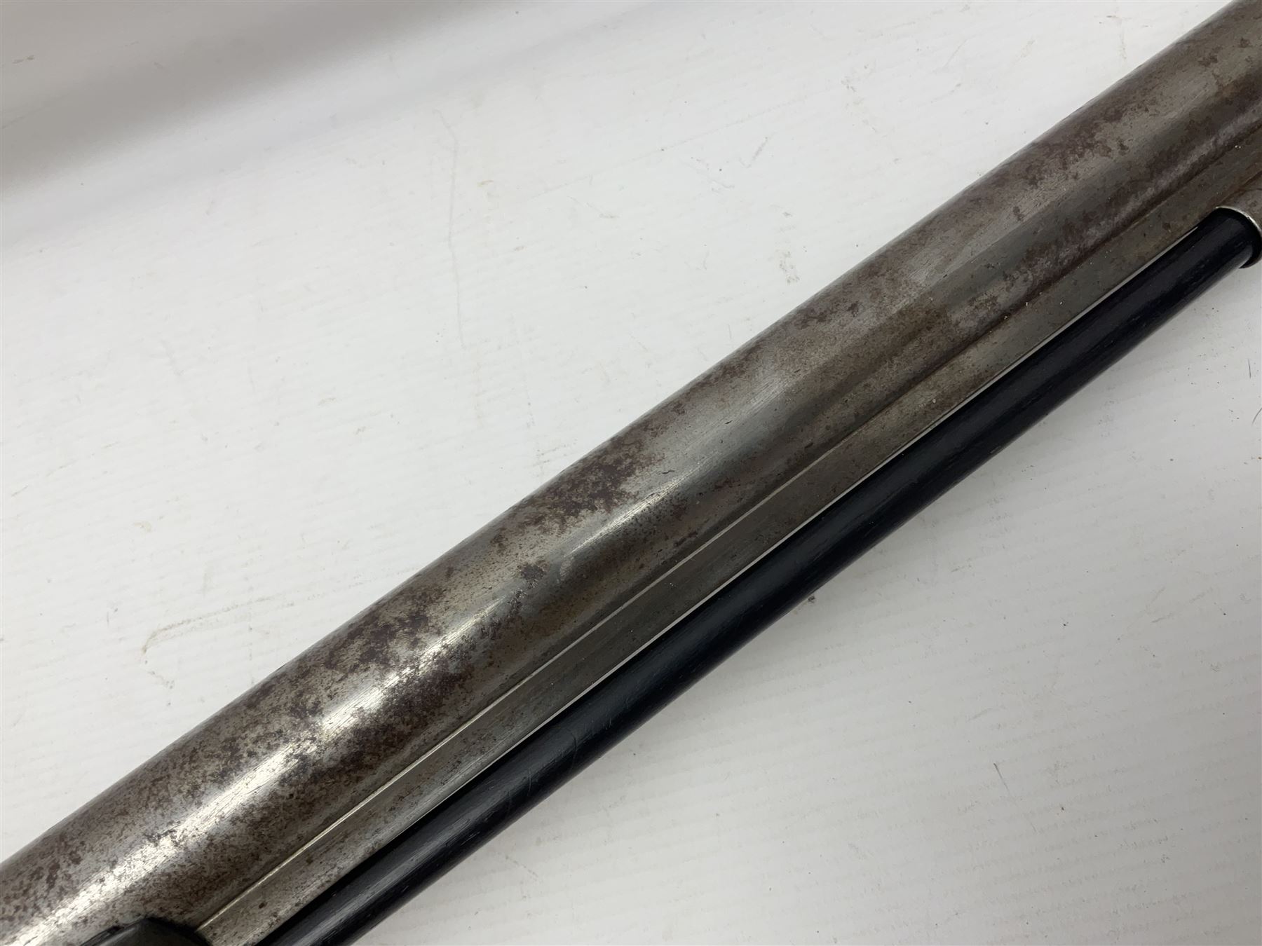 19th century take down 'cripple stopper' single barrel percussion gun, removable walnut stock with bayonet style fitting, chequered grip and fore-end, approximately 8-bore, the 59.5cm (23