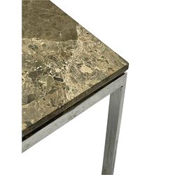 Mid-to-late 20th century marble and metal coffee table, rectangular variegated grey marble top on polished metal base