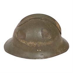 WWII MKII British Army steel helmet, together with British dispatch rider helmet,  French M26 and one other 